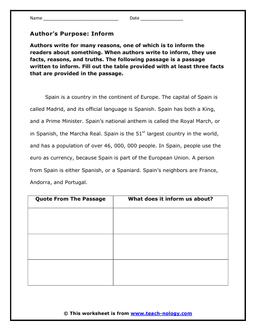 Worksheets Authors Purpose Worksheets authors purpose to inform click print