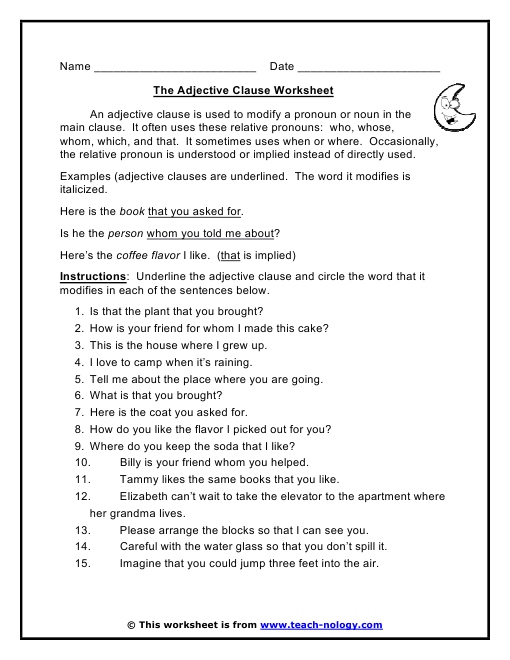 adjective-clause-worksheet
