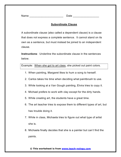 Met: Dependent  worksheets Standards time clauses Clause