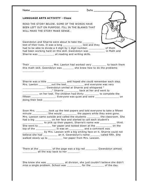 Cloze Activity Worksheet