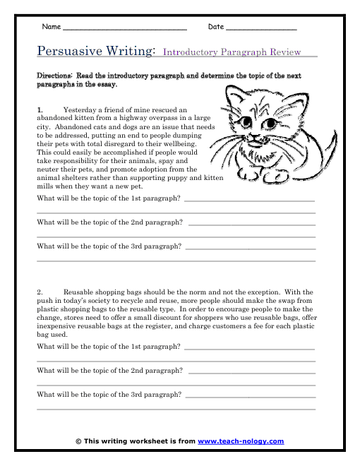 Persuasive Writing: Introductory Paragraph Review
