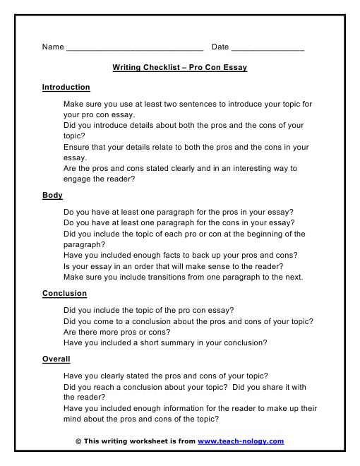 Tips on Writing a Pros and Cons Essay