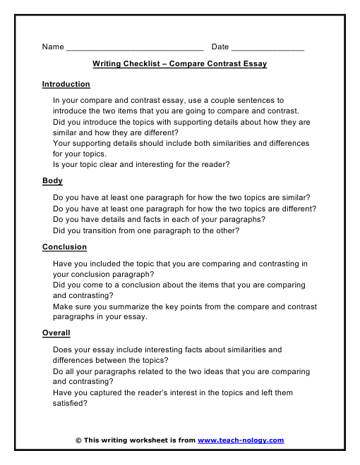 Lesson plan writing compare contrast essay