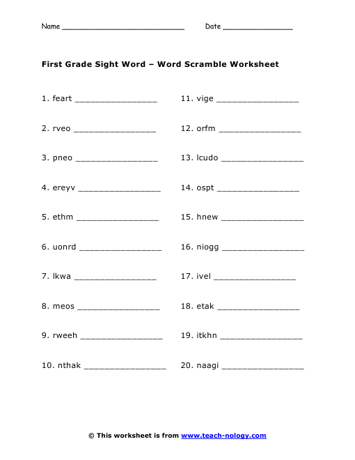 Word Word Sight Worksheet Grade  online sight worksheets Scramble  free  First word