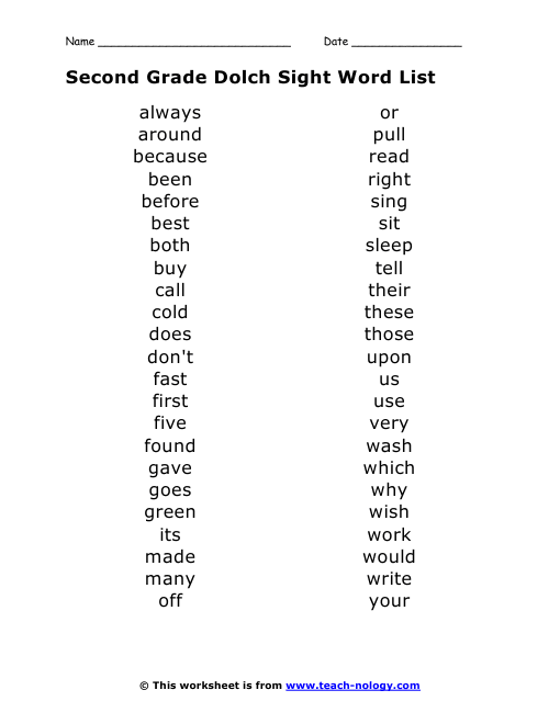 printable free Vocabulary second  Standards Met: grade Two Grade word worksheets sight