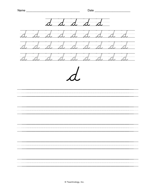 Printables D Nealian Cursive Worksheets dnealian cursive letters lower case letter d practice worksheet click to print