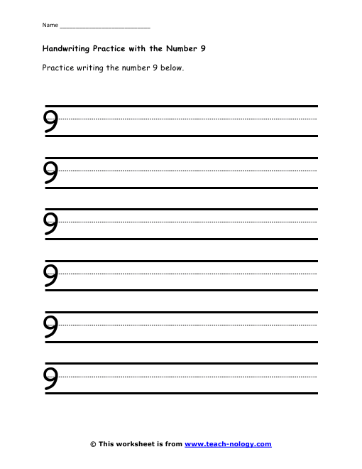 handwriting 9 worksheet number The Nine Writing Handwriting Practice Number