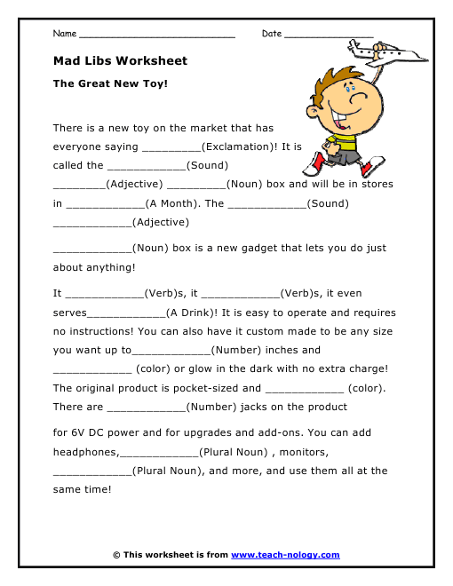 Mad Libs Worksheet : The Great New Toy!
