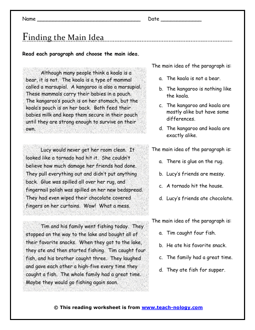 Finding The Main Idea In Paragraphs Worksheet Template Tips And Reviews