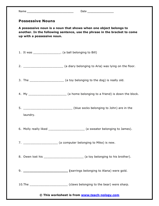 Printables Possessive Nouns Worksheets possessive nouns click to print