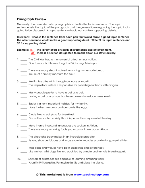 Topic Sentence Worksheet Lesupercoin Printables Worksheets