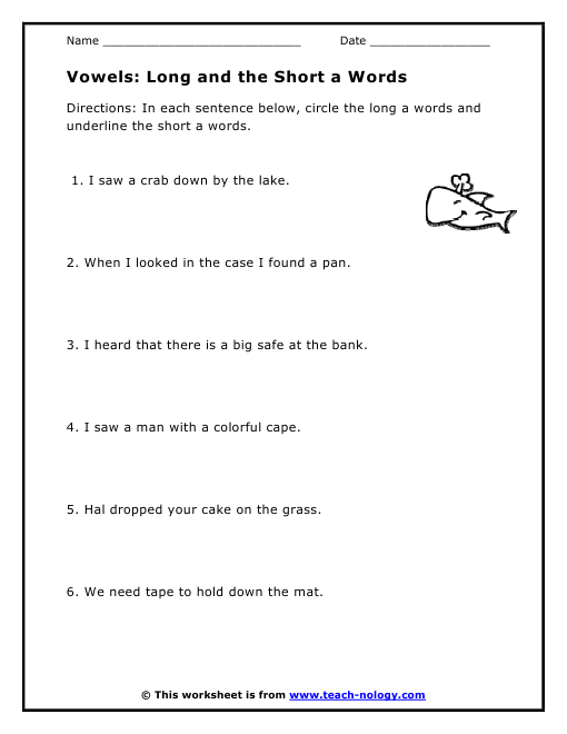 Vowels Long and the Short a Words