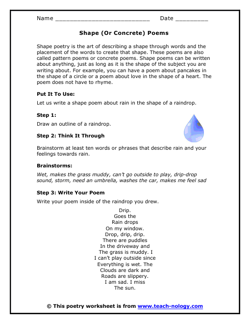Printables Poetry Worksheets writing shape poetry click to print