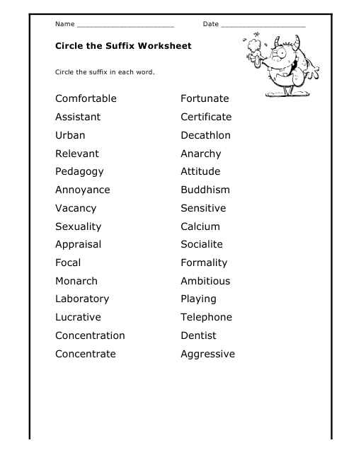 Printables Suffix Worksheets circle the suffix worksheet click to print
