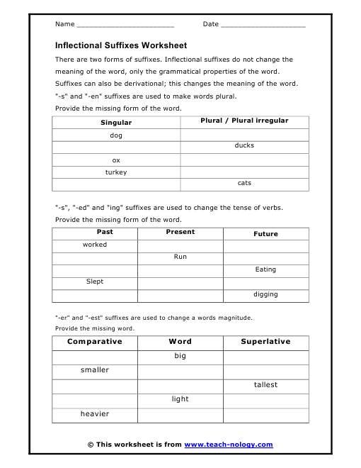 Printables Suffixes Worksheets inflectional suffixes worksheet click to print