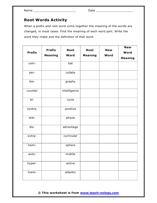 Felix Blog Root Words Worksheet