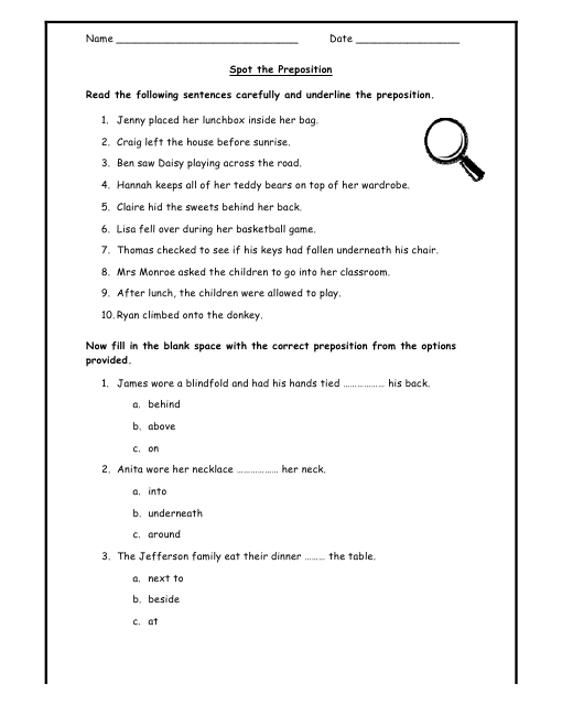 Spot The Preposition Click To Print