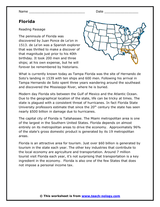 The State Of Florida Reading Passage