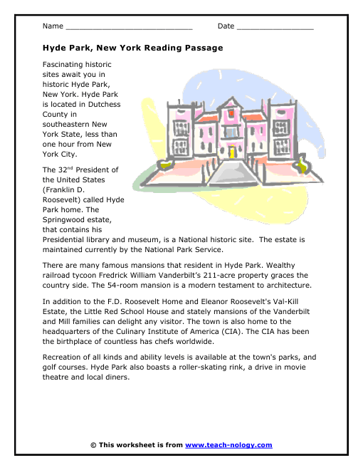 Hyde Park, New York Reading Passage