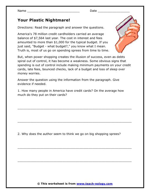 credit cards your plastic nighmare shopping for a credit card worksheet