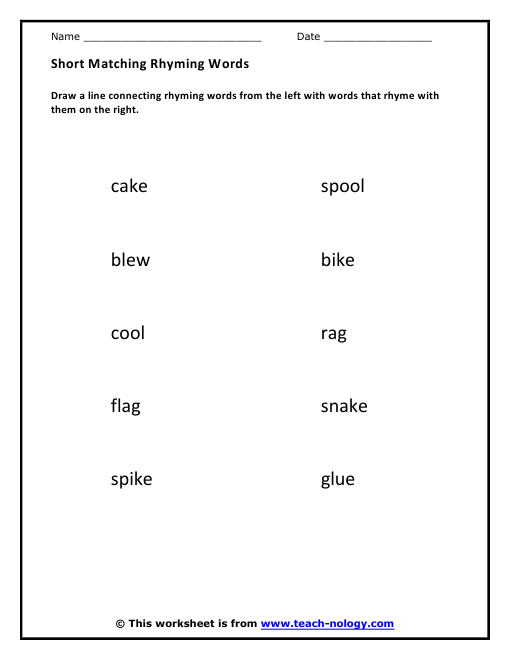 Short Matching Rhyming Words