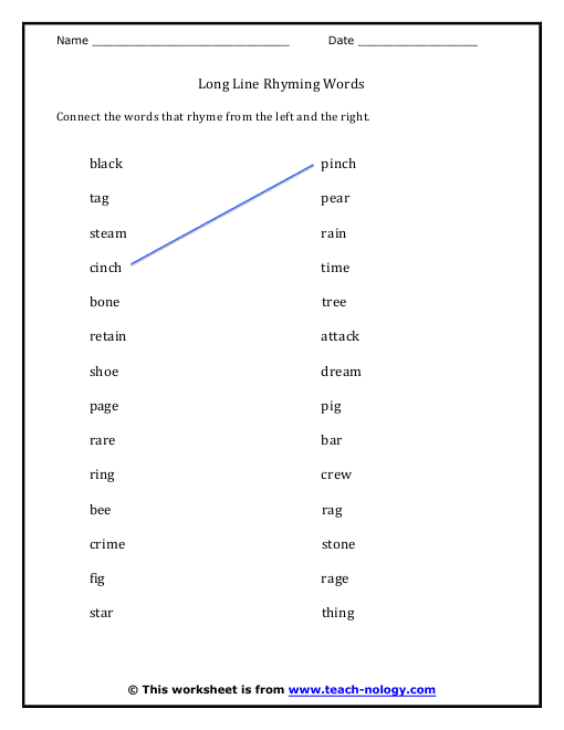 Long Line Rhyming Words