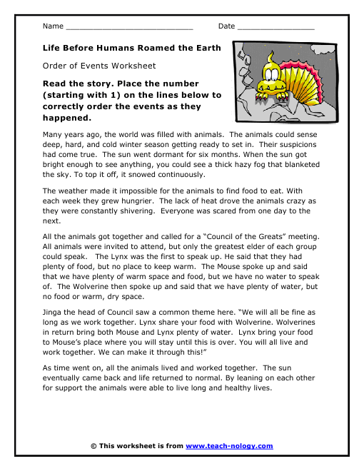 Of  Sequence time sequence  Earth Worksheets: Roamed Events words Life The  Humans Before worksheet