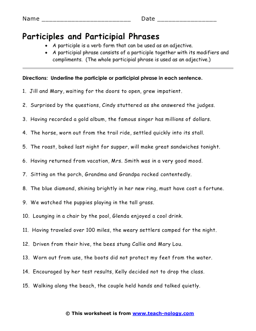 Worksheets Participles Worksheet participles within sentences click to print