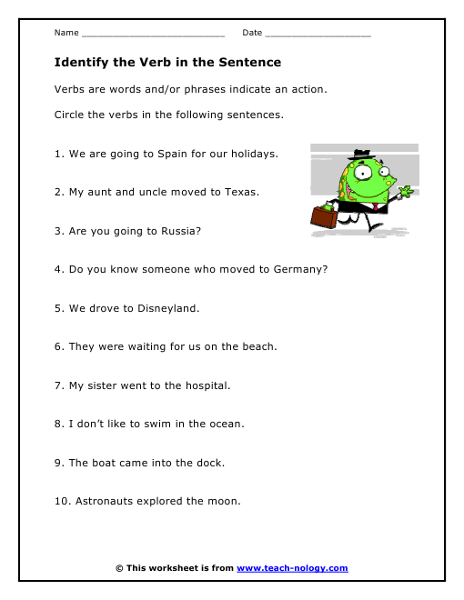Find The Verb In The Sentence Worksheet