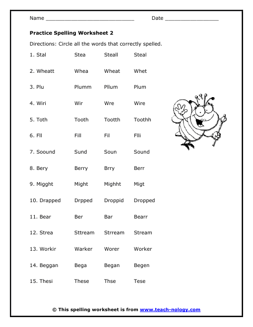 Elementary Practice Spelling Worksheet 2
