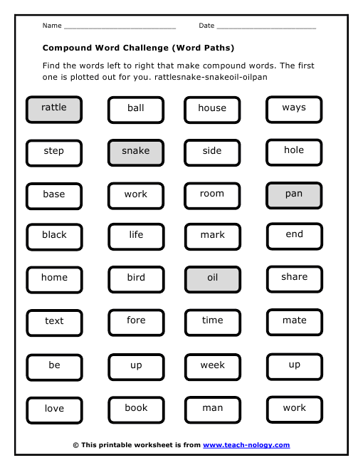 Compound Word Challenge (Word Paths)