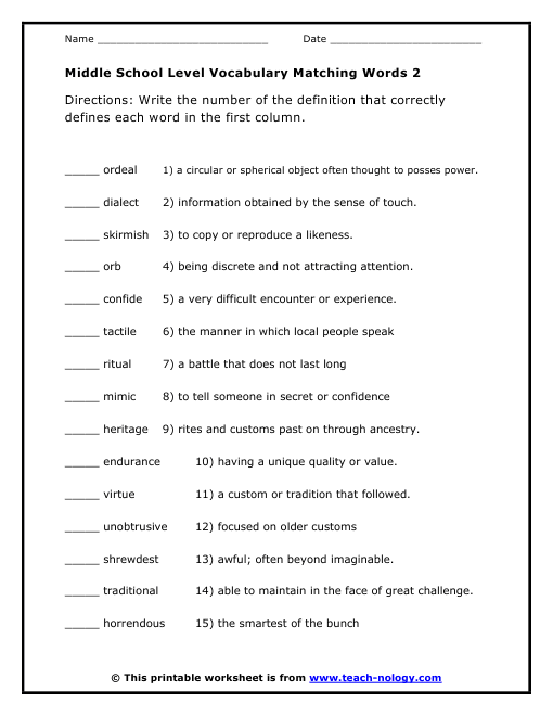 Worksheets For Middle School English