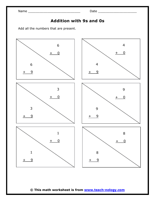 Addition with 9s and 0s
