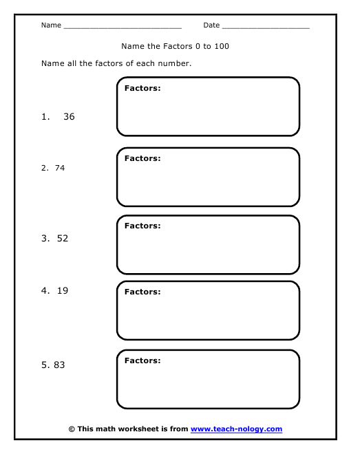 30 Factors Worksheet Grade 4 - Worksheet Project List