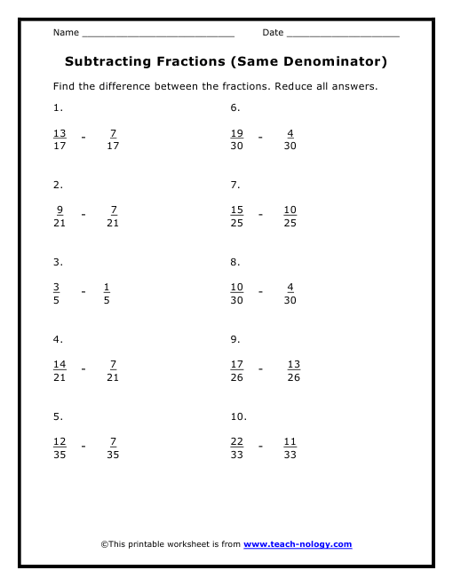 Math-aids.com fractions worksheet answers