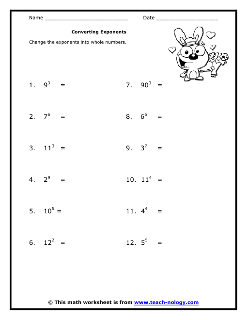 Free Math Worksheets For 6Th Grade Exponents