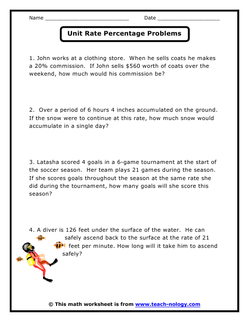 Percentage math problems worksheets