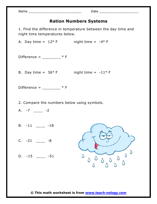 Rational Numbers On A Number Line Worksheet Grade 6