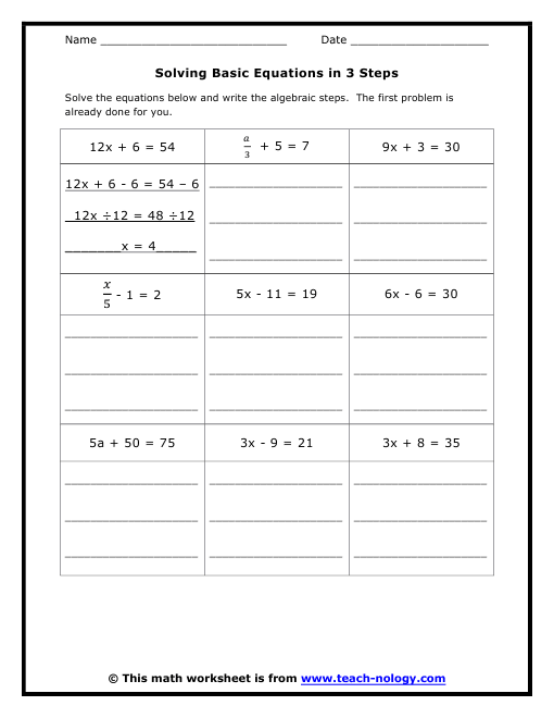 Solving Basic Equations In 3 Steps Click To Print