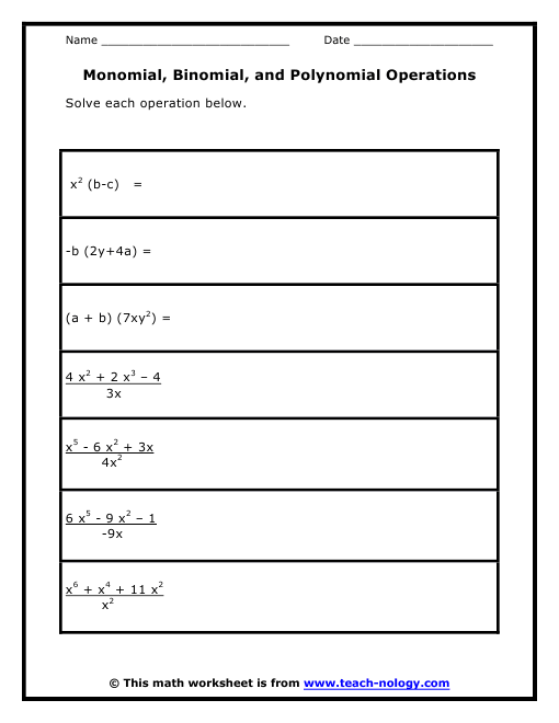 Printables. Operations With Polynomials Worksheet 
