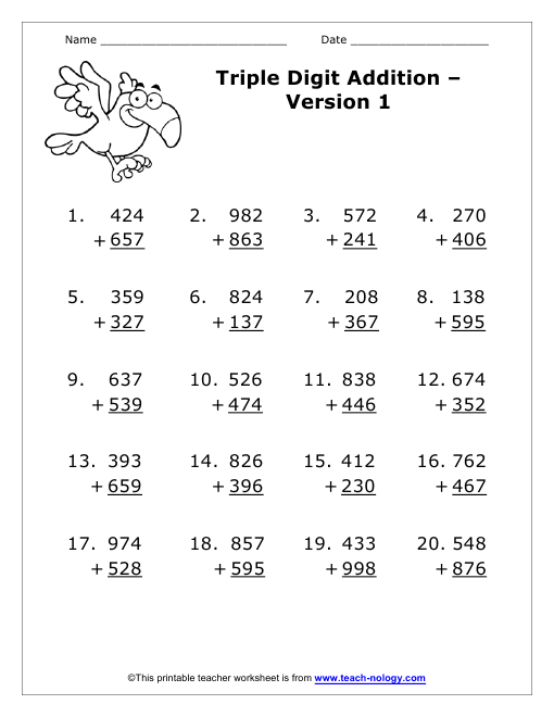 Triple Digit Addition Version 1 triple-digit-addition-version-1