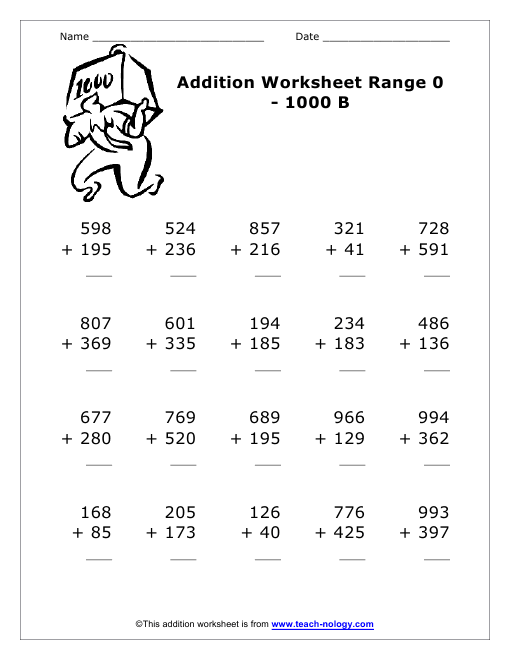 Addition Between 1 and 1000 Version 2