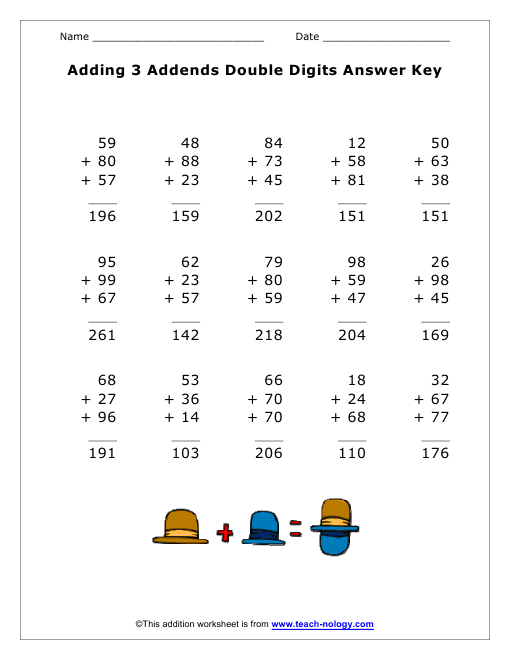Adding 3 Double  Digit Addends Answer Key