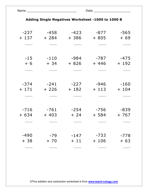 adding-triple-digit-negatives-numbers-1000-to-1000-version-b