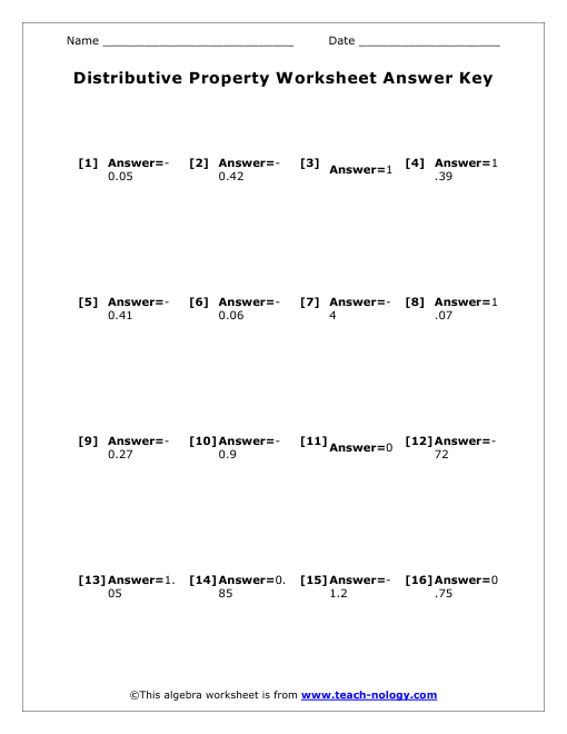 Distributive Property Answer Key