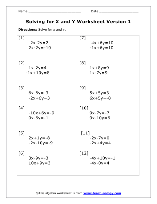 solving-for-x-and-y-worksheet-version-1