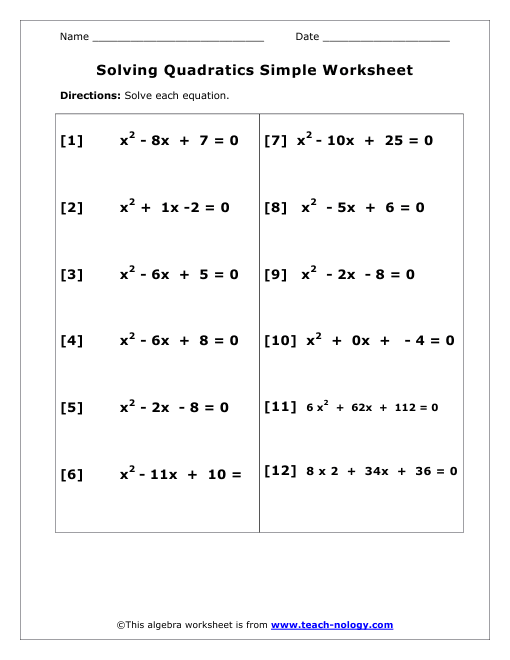 solving-simple-quadratic-equations-worksheet