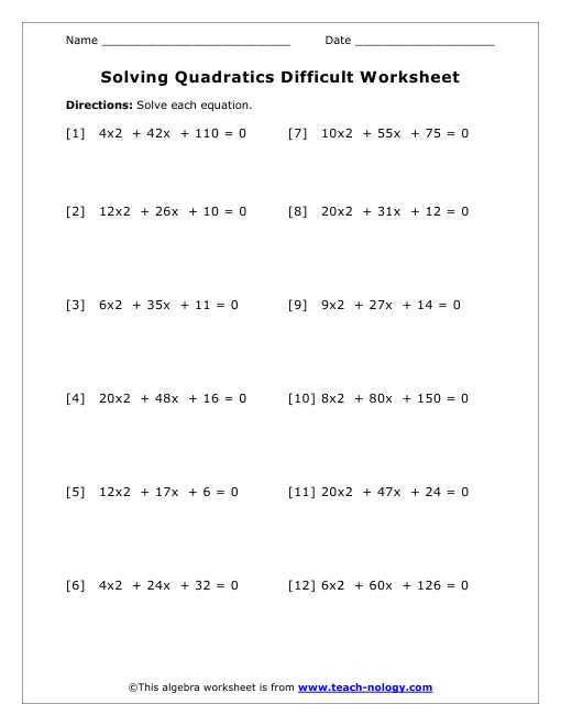 Quadratic equations homework