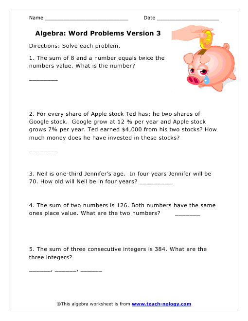 word problems with consecutive integers worksheet 3 answer key