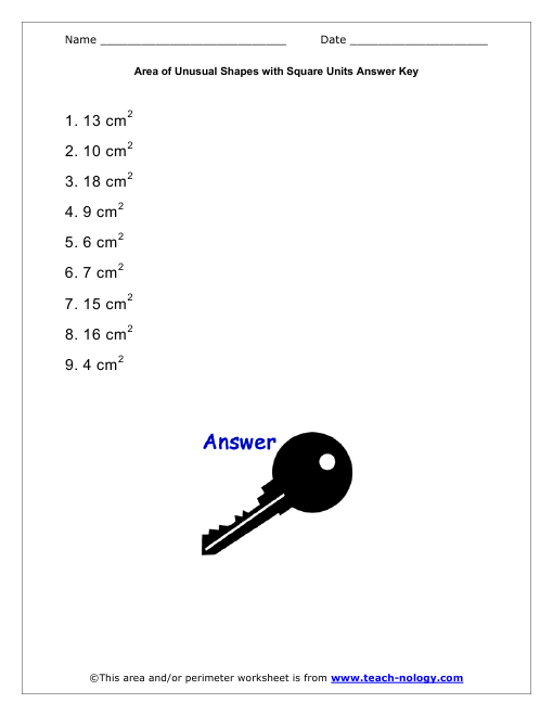 Area and Perimeter Version 2 Answer Key